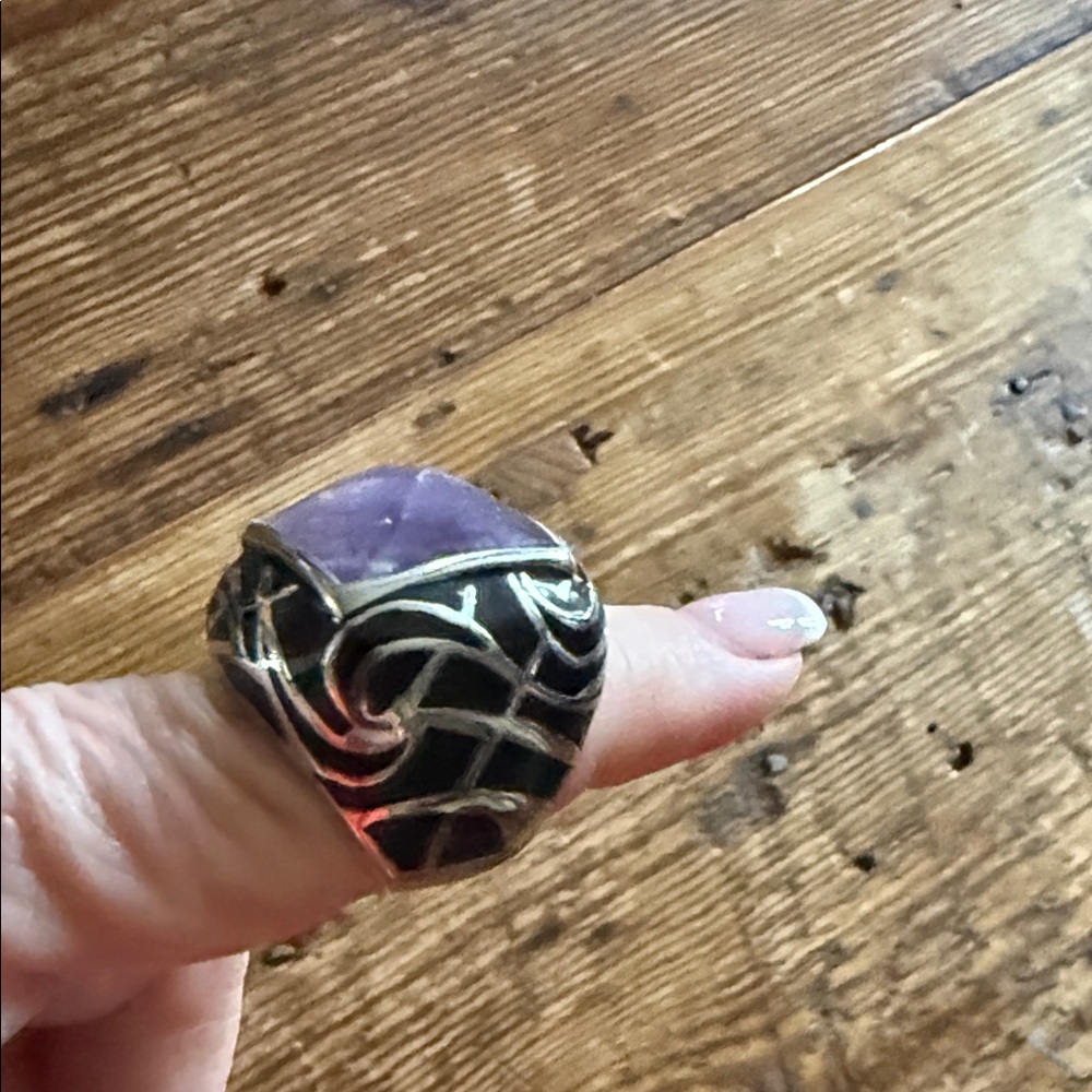 XOXO Purple Stone Ring with Silver-Tone Filigree
